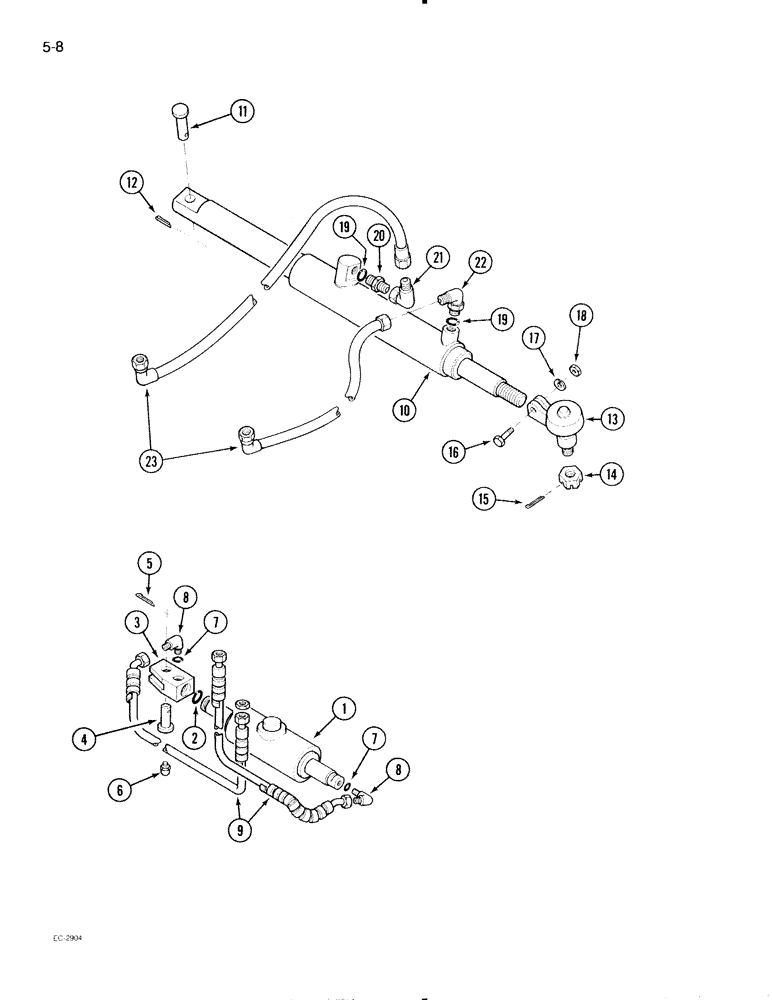 Схема запчастей Case IH 595 - (5-08) - POWER STEERING CYLINDERS AND HOSES, 2 WHEEL DRIVE TRACTOR (05) - STEERING