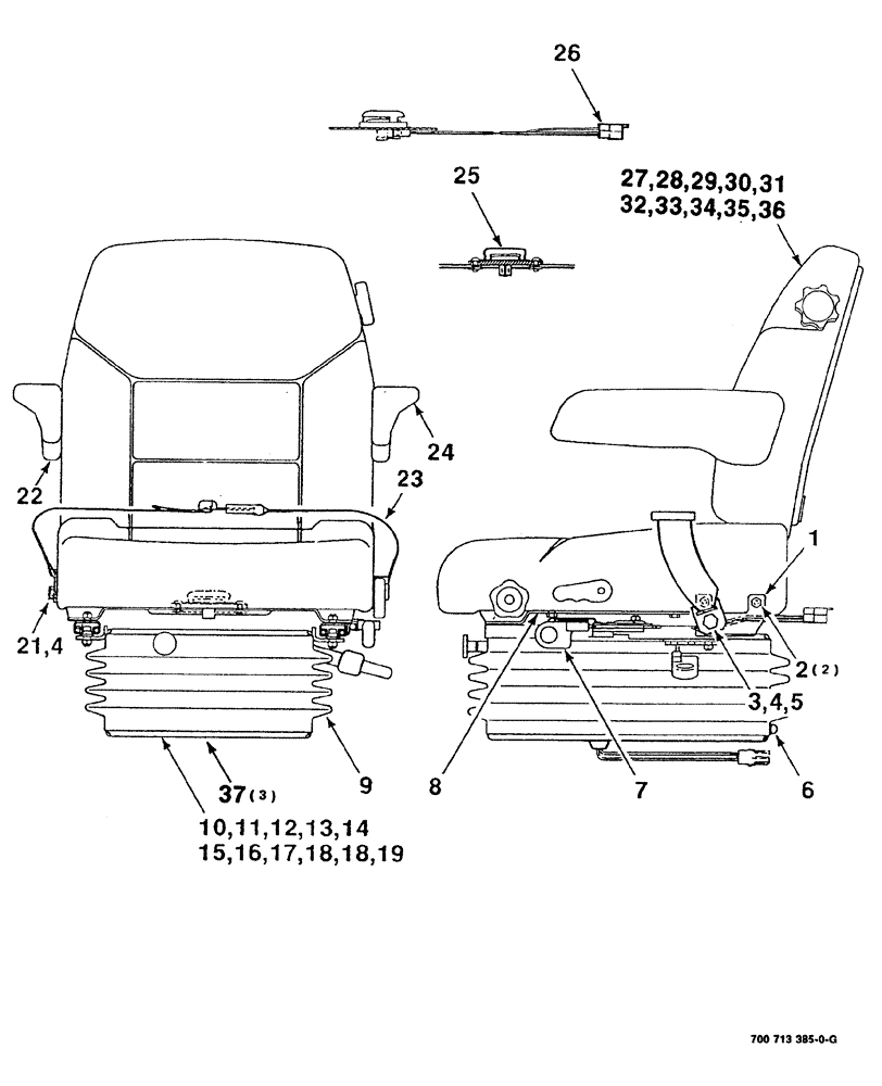 Схема запчастей Case IH 8840 - (07-020) - SEAT ASSEMBLY (S.N. CFH0086416 AND LATER) (90) - PLATFORM, CAB, BODYWORK AND DECALS