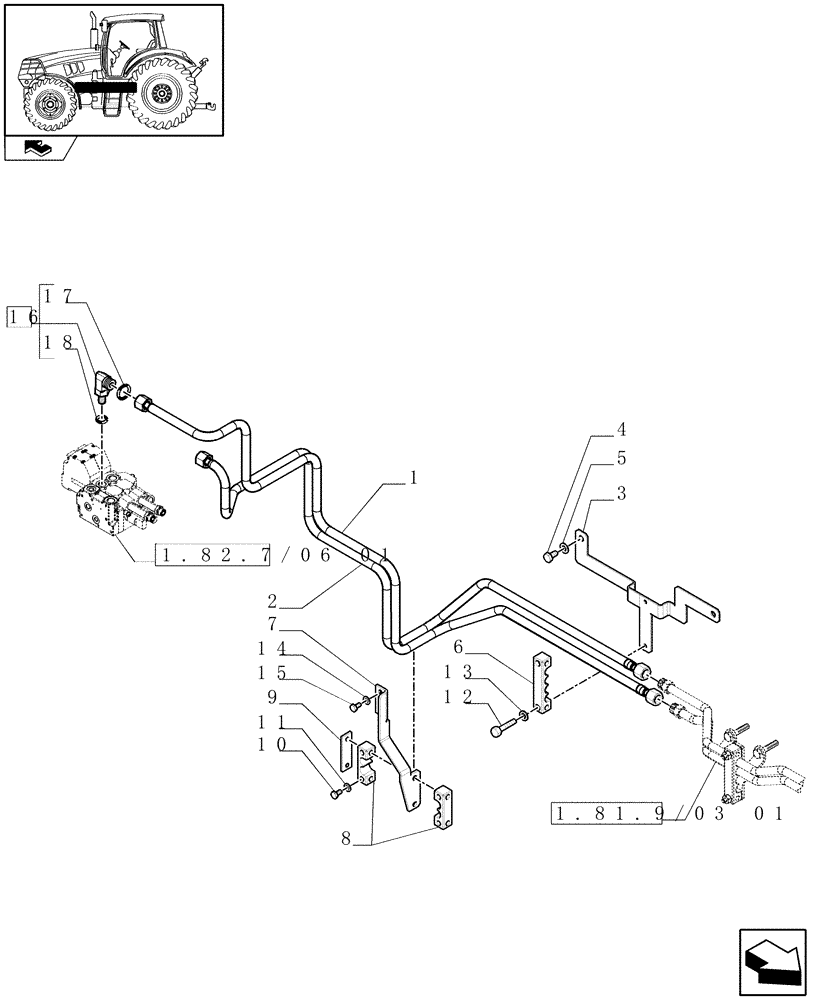Схема запчастей Case IH PUMA 140 - (1.81.9/03[02]) - TUBES FOR FRONT HPL FROM MID MOUNT VALVES (VAR.332926) - C6989 (07) - HYDRAULIC SYSTEM