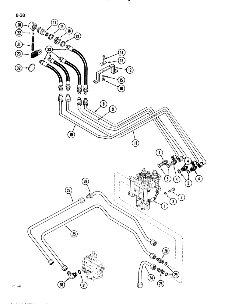 Схема запчастей Case IH 2096 - (8-038) - REMOTE VALVE, HOSES AND COUPLINGS, TWO CIRCUIT SYSTEM (08) - HYDRAULICS