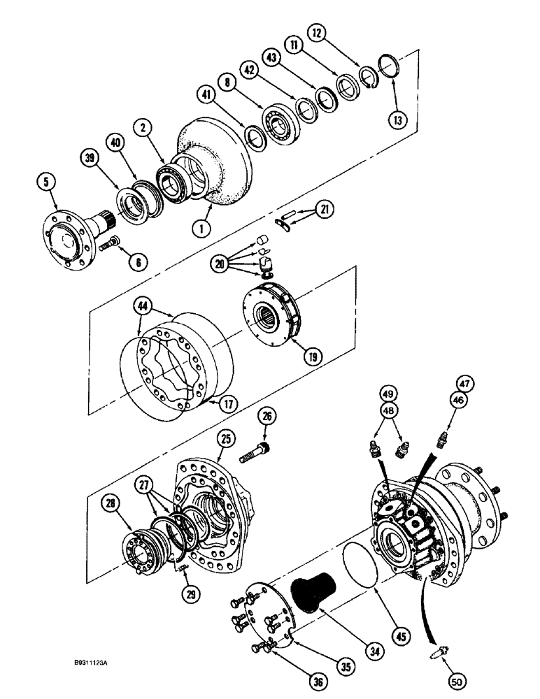 Схема запчастей Case IH 1688 - (5-42) - WHEEL DRIVE MOTOR, POWER GUIDE AXLE, CORN AND GRAIN COMBINE (04) - STEERING
