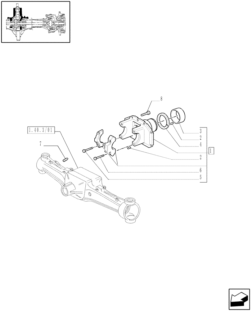 Схема запчастей Case IH MAXXUM 140 - (1.40. 3/05[01A]) - (CL.3) FRONT AXLE WITH DOG CLUTCH AND STEERING SENSOR - SUPPORT - D5954 (VAR.330409) (04) - FRONT AXLE & STEERING