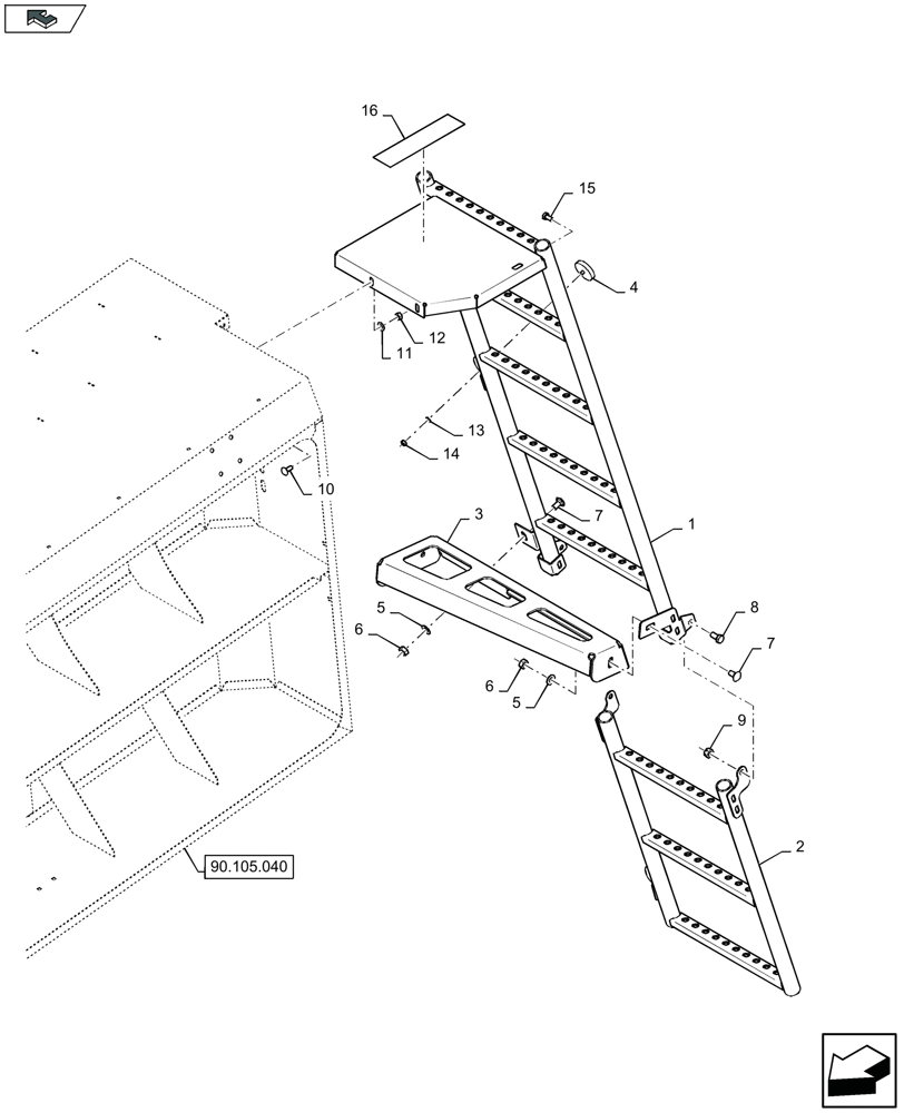 Схема запчастей Case IH LB434S - (90.118.010) - LADDER (90) - PLATFORM, CAB, BODYWORK AND DECALS