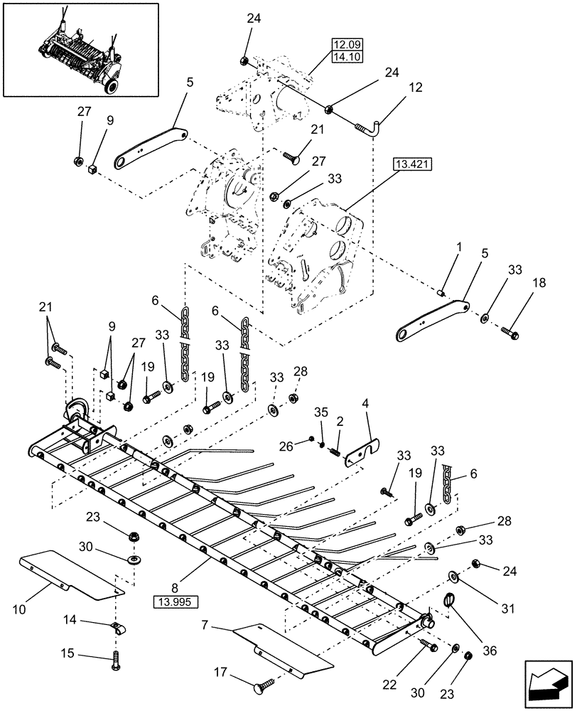 Схема запчастей Case IH RB564 - (13.980[01]) - 2M WIDE PICKUP, ROLLER WINDGUARD, YCN174405 & PRIOR (13) - FEEDER