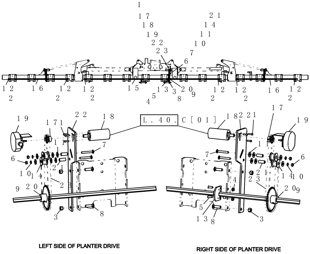 Схема запчастей Case IH 1200 - (D.13.B[20]) - DRIVE SYSTEM - 16R MOUNTED STACKER VR D - Travel