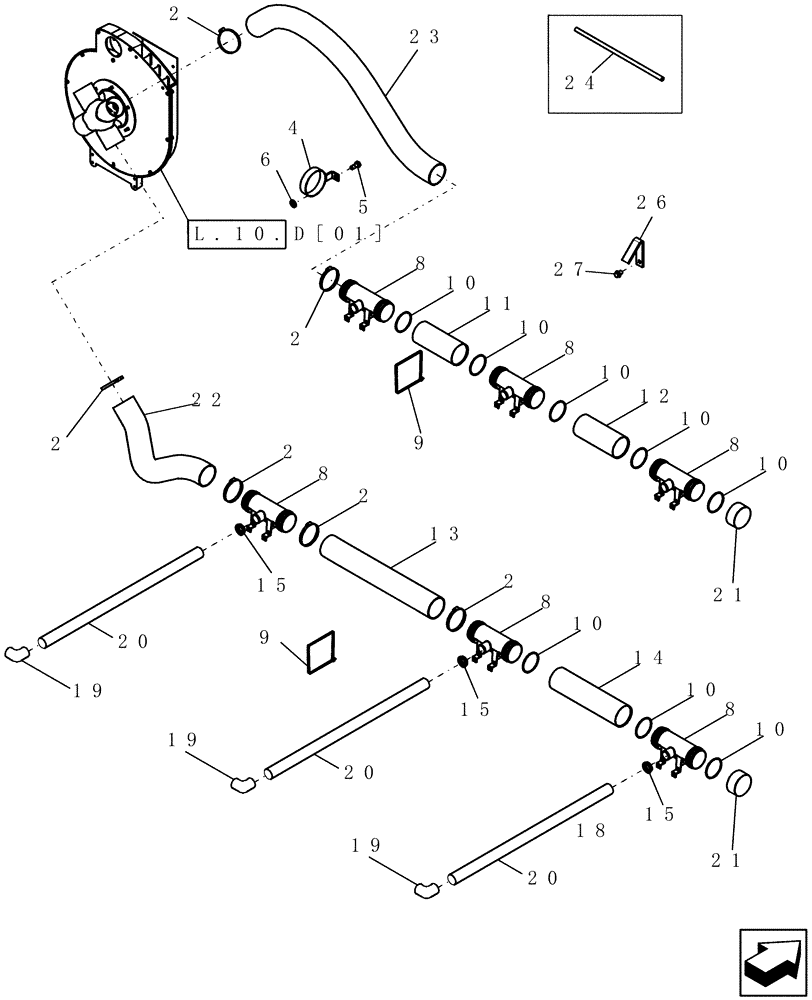 Схема запчастей Case IH 1200 - (L.10.E[06]) - VACUUM AIR SYSTEM - 12 ROW WIDE MOUNTED STACKER ASN CBJ036001 L - Field Processing