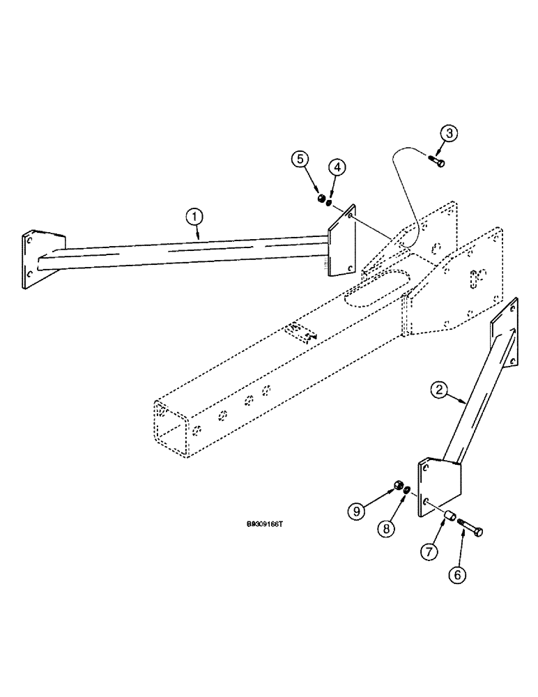Схема запчастей Case IH 955 - (9A-014) - HITCH BRACE, MODELS WITHOUT FERTILIZER ATTACHMENT, 8 ROW WIDE & 12 ROW NARROW VERTICAL FOLD (09) - CHASSIS/ATTACHMENTS