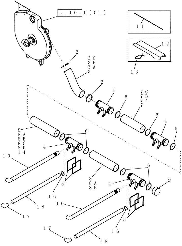 Схема запчастей Case IH 1200 - (L.10.E[01]) - VACUUM AIR SYSTEM - RIGID MOUNTED AND RIGID TRAILING L - Field Processing