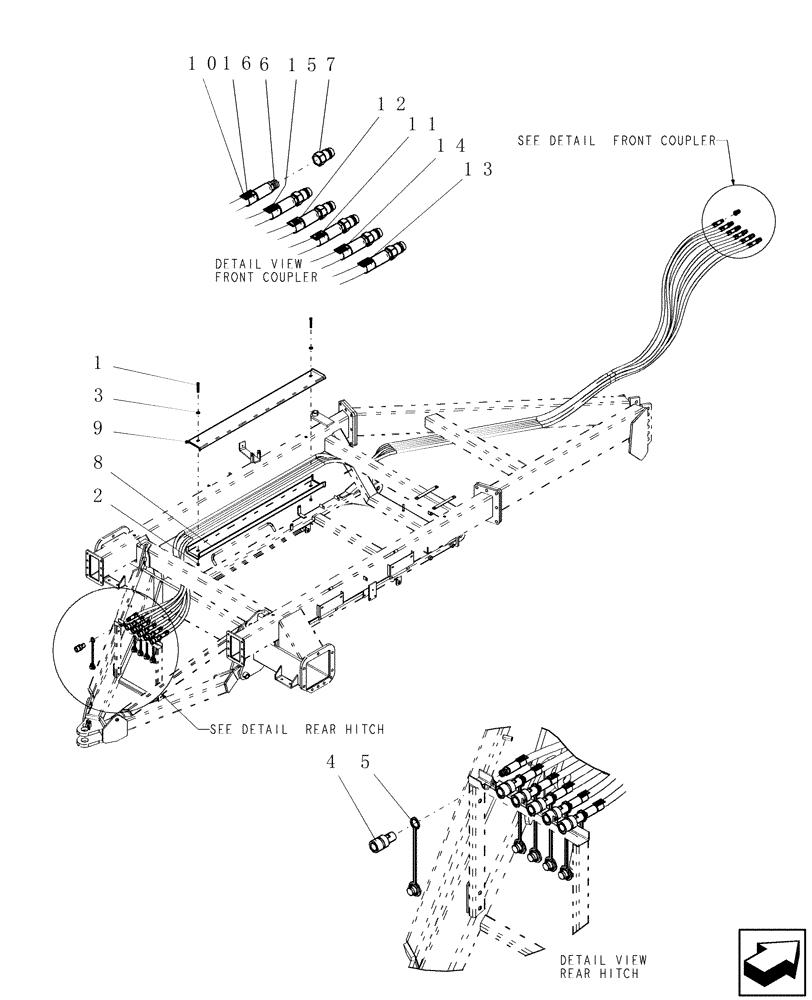 Схема запчастей Case IH ADX2230 - (A.12.A[01]) - TBT THRU FRAME HYDRAULIC HOSES A - Distribution Systems