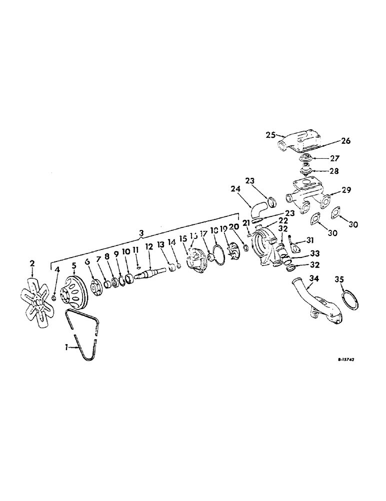 Схема запчастей Case IH 806 - (D-18) - DIESEL ENGINE, FAN, THERMOSTAT AND WATER PUMP, ENGINE SERIAL NO. D-361 22699 AND ABOVE (01) - ENGINE