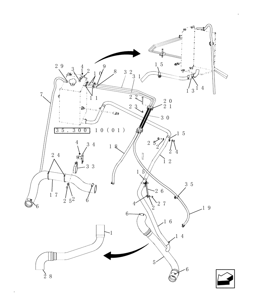 Схема запчастей Case IH 8010 - (10.406.03[01]) - COOLANT LINES - PRIOR TO PIN HAJ202001 - 8010 (10) - ENGINE