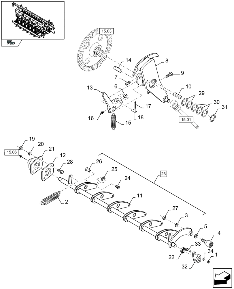 Схема запчастей Case IH LB333P - (15.04[01]) - KNOTTER TRIP MECHANISM AND TUCKER ARM (15) - KNOTTER /WRAPPER