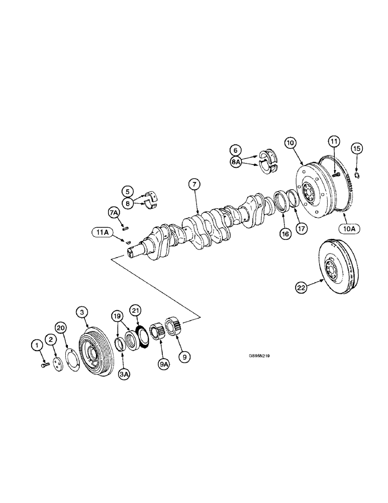 Схема запчастей Case IH DT-436 - (9D-014) - CRANKSHAFT, FLYWHEEL AND BEARINGS 