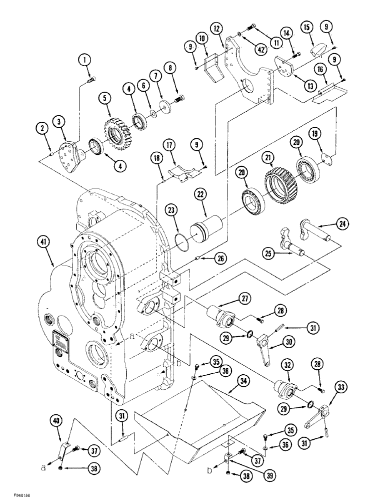 Схема запчастей Case IH 9370 - (6-042) - 12 SPEED SYNCHROSHIFT TRANSMISSION ASSEMBLY, REAR HOUSING, SHIFT LEVERS AND BAFFLES (06) - POWER TRAIN