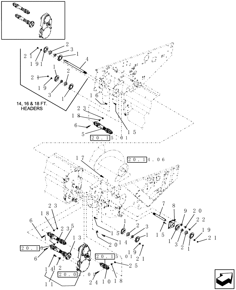 Схема запчастей Case IH HDX142 - (20.15.02) - CONDITIONER, SICKLE & AUGER DRIVE SHAFTS (58) - ATTACHMENTS/HEADERS