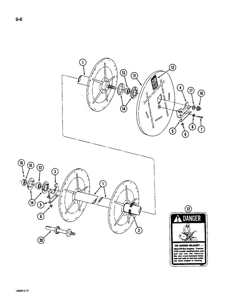 Схема запчастей Case IH 1590 - (9-006) - REEL, 1490 AND 1590 MOWER CONDITIONER (03) - CHASSIS/MOUNTED EQUIPMENT