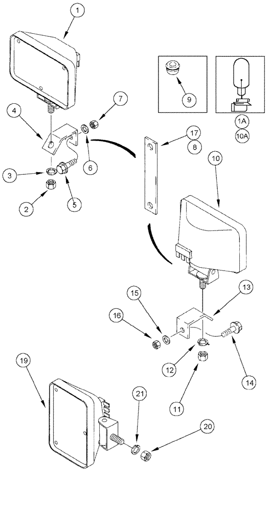 Схема запчастей Case IH 620 - (04-25) - FLOOD AND MIRROR LAMPS AND MOUNTING (06) - ELECTRICAL SYSTEMS