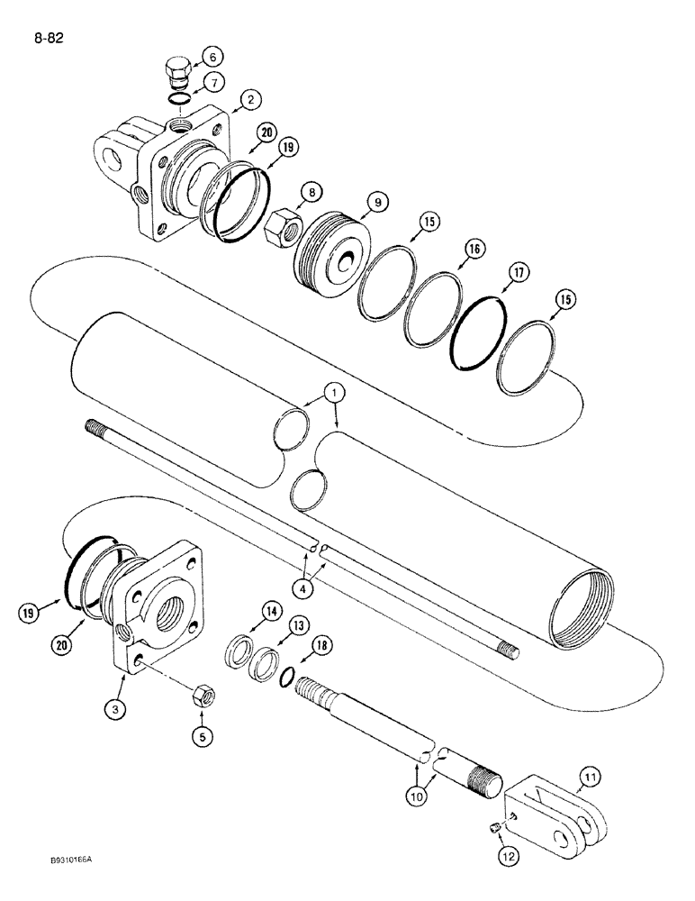 Схема запчастей Case IH 950 - (8-082) - SLAVE CARRYING WHEEL HYDRAULIC CYLINDER, 8 ROW WIDE AND 12 ROW NARROW, VERTICAL FOLD (08) - HYDRAULICS