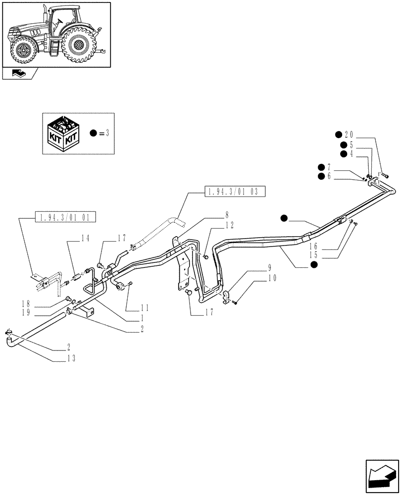 Схема запчастей Case IH PUMA 155 - (1.94.3/01[02]) - AIR CONDITIONING SYSTEM PIPES - C7156 (10) - OPERATORS PLATFORM/CAB