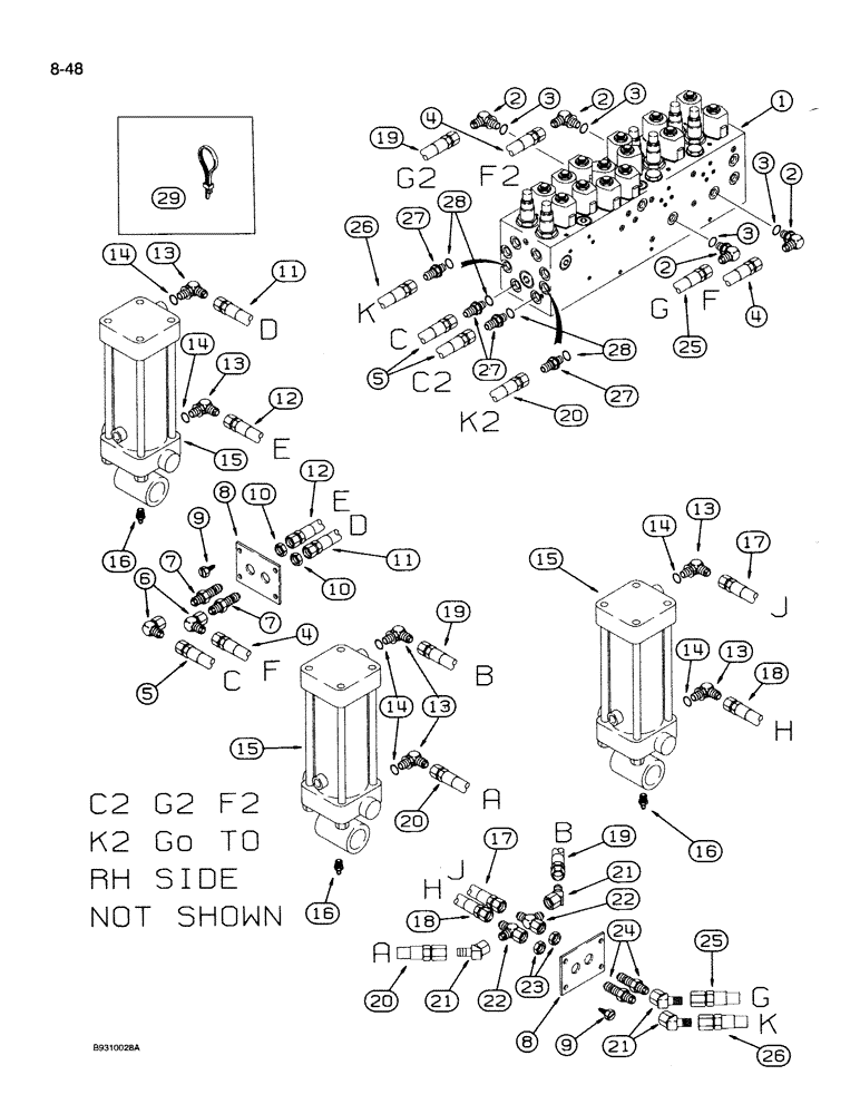 Схема запчастей Case IH 950 - (8-048) - CARRYING WHEEL HYDRAULIC CIRCUIT, 16 ROW NARROW, FRONT FOLD (08) - HYDRAULICS