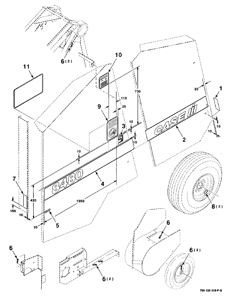 Схема запчастей Case IH 8480 - (9-12) - DECALS AND LOCATION DIAGRAM, LEFT, SERIAL NUMBER CFH0114151 AND LATER Decals & Attachments