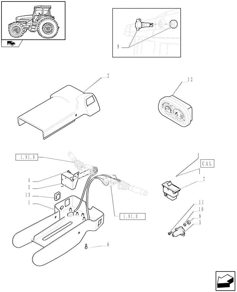 Схема запчастей Case IH FARMALL 95U - (1.91.1[01]) - ELECTRIC SYSTEM - PANEL & PARTS (10) - OPERATORS PLATFORM/CAB