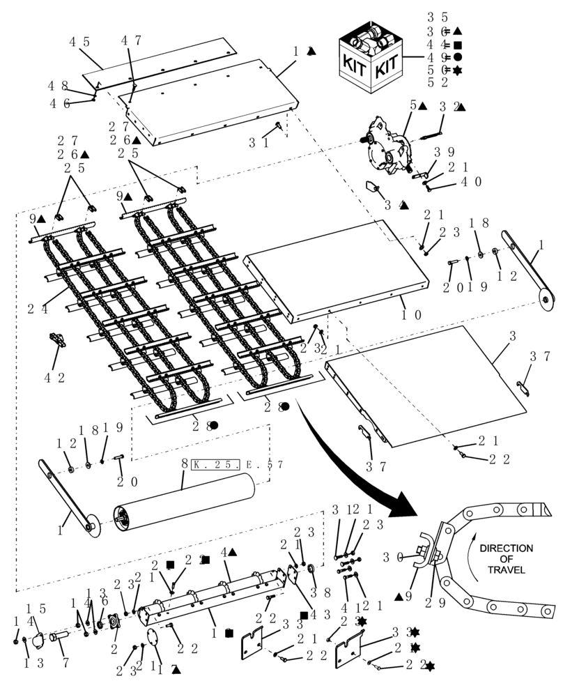 Схема запчастей Case IH AFX8010 - (K.25.E.48[01]) - FEEDER FLOOR AND CHAINS - NON ROCK TRAP, PRIOR TO PIN HAJ106756 K - Crop Processing