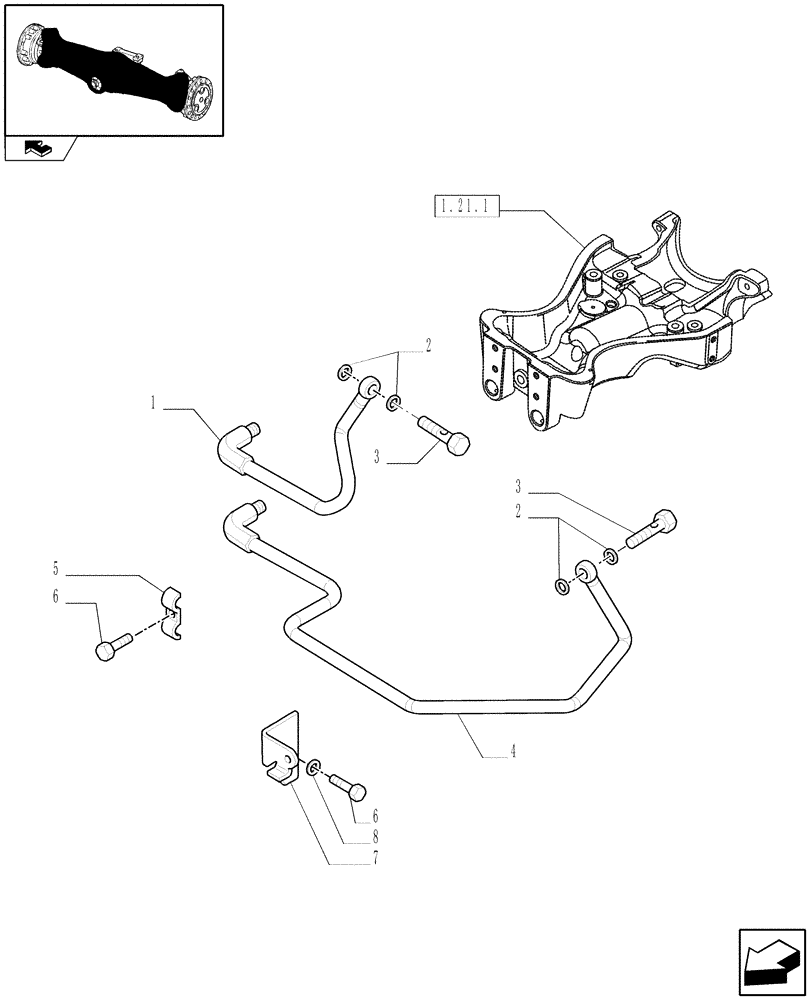 Схема запчастей Case IH FARMALL 75N - (1.40.1) - STANDARD FRONT AXLE WITH ELECTROHYDR. DIFF. LOCK LESS FRONT BRAKES (40 KM/H) - PIPES (04) - FRONT AXLE & STEERING