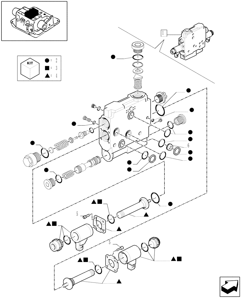 Схема запчастей Case IH MXM175 - (1.82.7/14F) - (VAR.252-718) AUXILIARY CONTROL VALVE - COMPONENT PARTS - D5504 (07) - HYDRAULIC SYSTEM