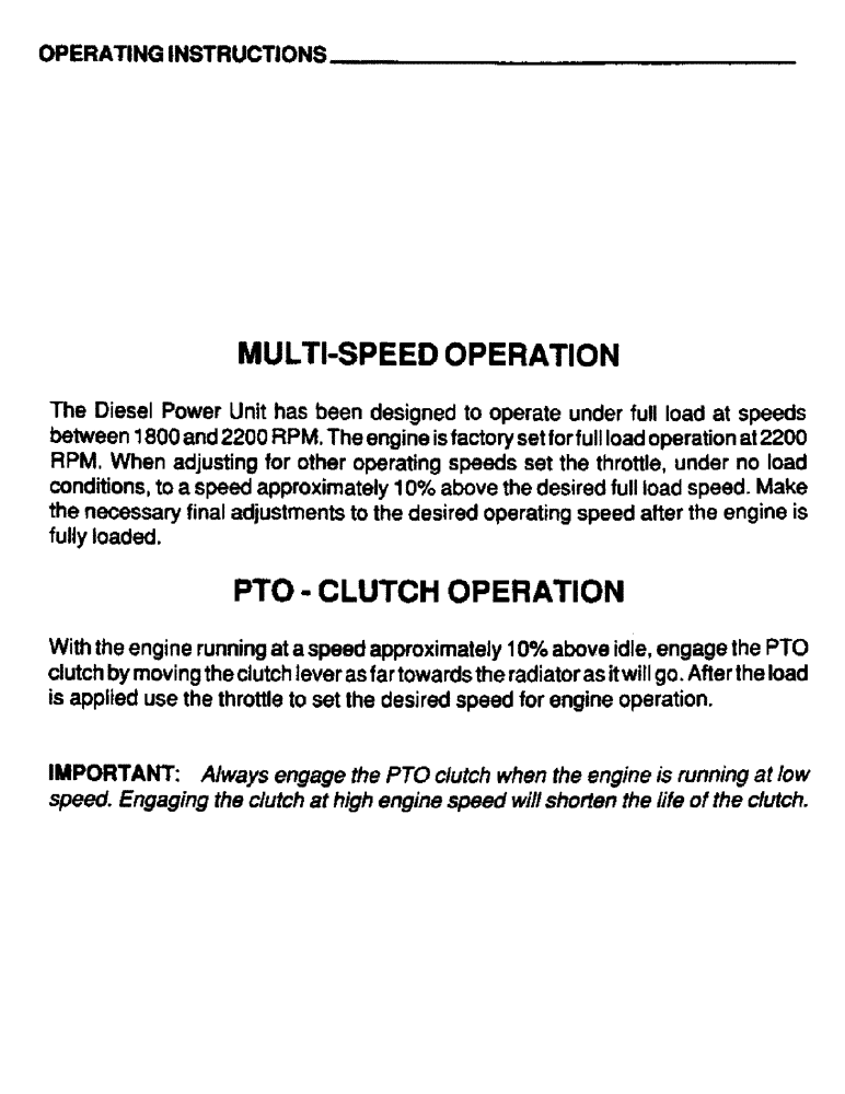 Схема запчастей Case IH 6590TA - (017) - OPERATING INSTRUCTIONS, MULTI-SPEED OPERATION, PTO CLUTCH OPERATION 