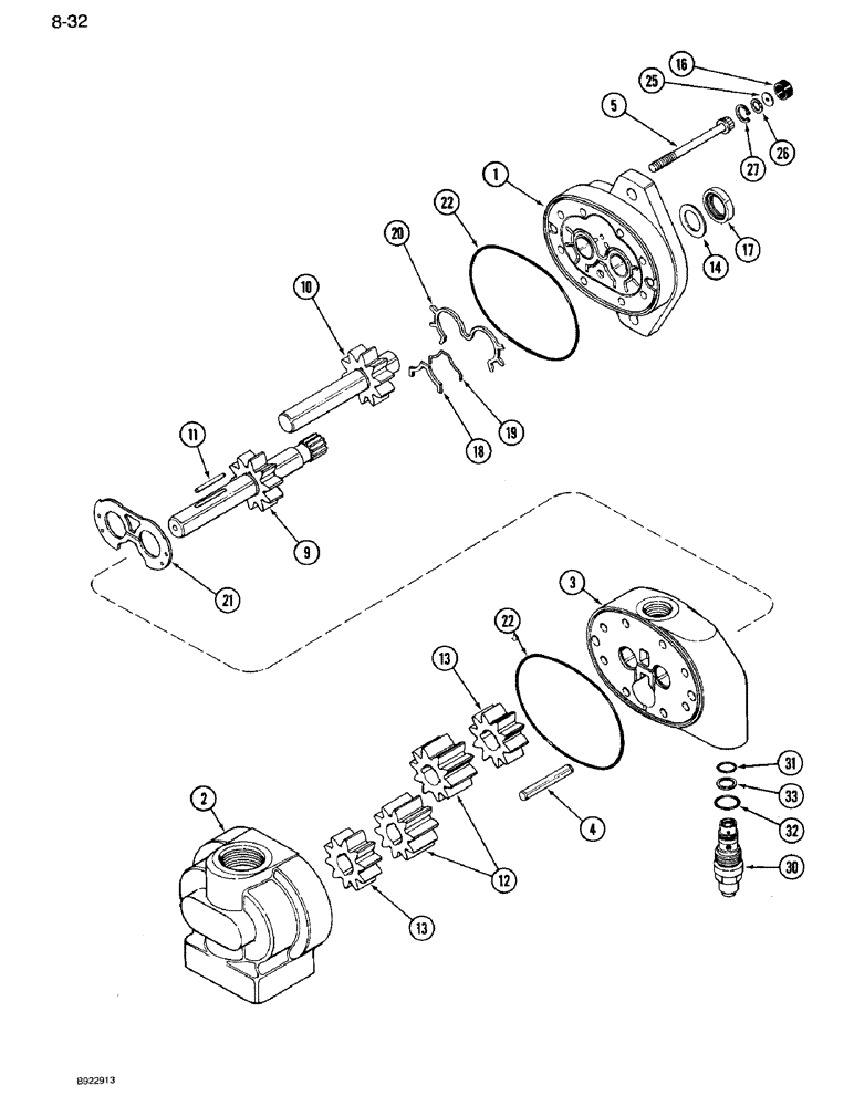Схема запчастей Case IH 7110 - (8-32) - HYDRAULIC GEAR PUMP ASSEMBLY, PRIOR TO TRANSMISSION SERIAL NUMBER AJB0044915 (08) - HYDRAULICS