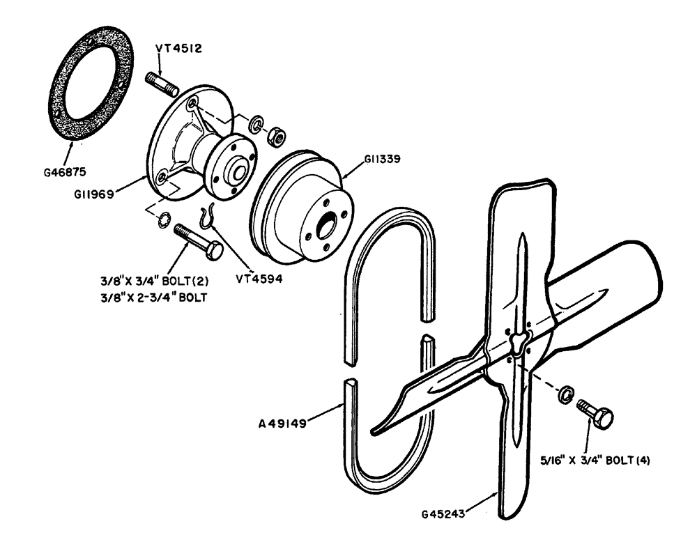 Схема запчастей Case IH 630 - (011) - WATER PUMP AND FAN (02) - ENGINE