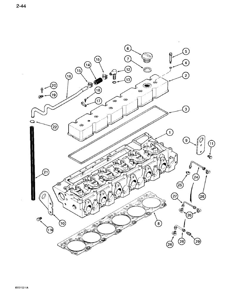 Схема запчастей Case IH 7120 - (2-44) - CYLINDER HEAD COVER, 6T-830 ENGINE (02) - ENGINE
