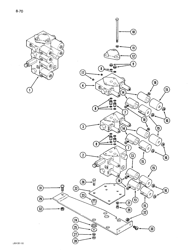 Схема запчастей Case IH 1680 - (8-070) - CONTROL VALVE AND MOUNTING, WITHOUT BEFORE AND AFTER REEL, PRIOR TO P.I.N. JJC0117060 (07) - HYDRAULICS
