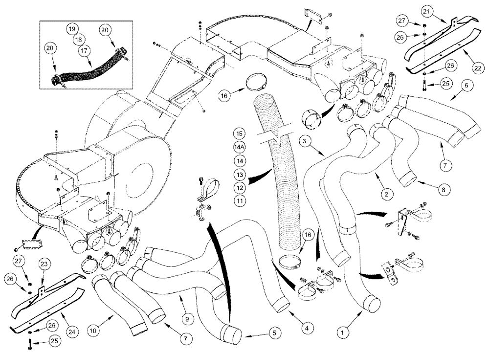 Схема запчастей Case IH CPX420 - (09C-20) - AIR DUCTS AND HOSES - 5 ROW NARROW (15) - HANDLING SYSTEM