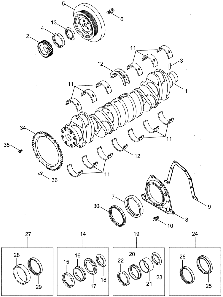 Схема запчастей Case IH 2388 - (02-37) - CRANKSHAFT (01) - ENGINE