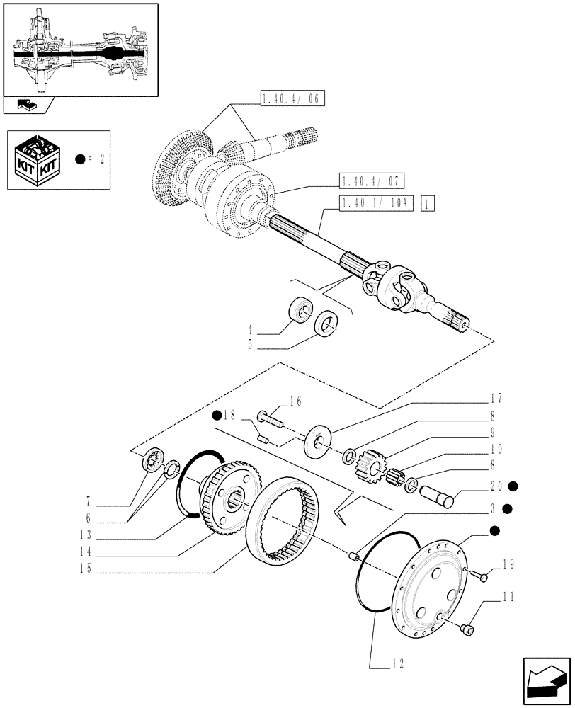 Схема запчастей Case IH PUMA 125 - (1.40. 4/10[01A]) - (CL.4) SUSPENDED FRONT AXLE W/MULTI-PLATE DIFF. LOCK AND ST. SENSOR - GEARS & SHAFT - D5831 (VAR.330429) (04) - FRONT AXLE & STEERING