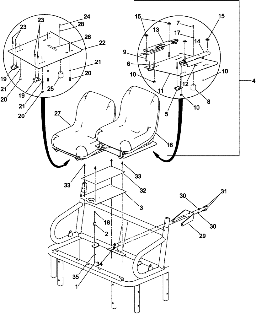 Схема запчастей Case IH SCOUT XL - (90.120.02) - BUCKET SEATS (90) - PLATFORM, CAB, BODYWORK AND DECALS