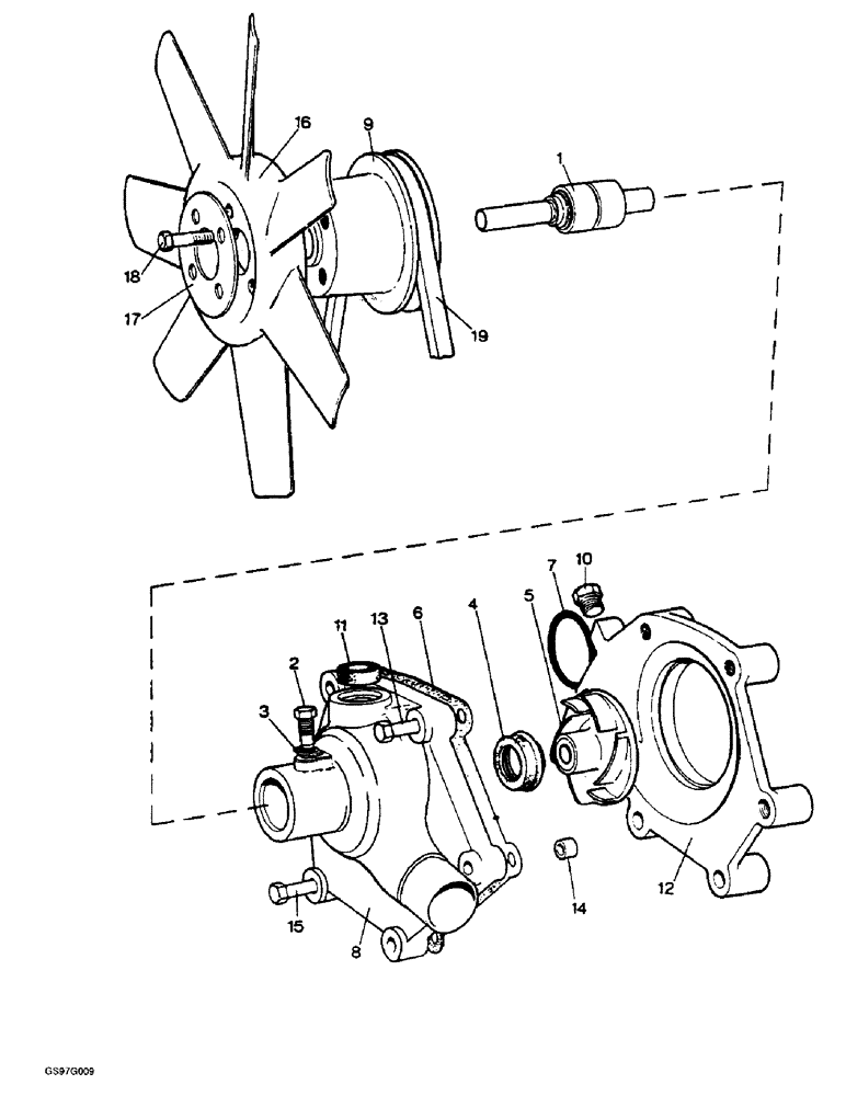 Схема запчастей Case IH 1210 - (2-06) - WATER PUMP, FAN AND BELT (02) - ENGINE