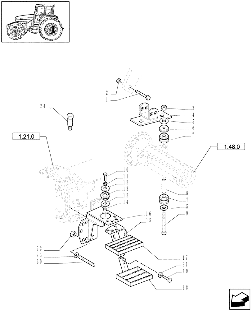 Схема запчастей Case IH JX1100U - (1.87.0/01) - (VAR.075-076) FITTING FOR LOADER WITH STRENGTHENED TRANSMISSION - LADDER AND SUPPORTS (08) - SHEET METAL