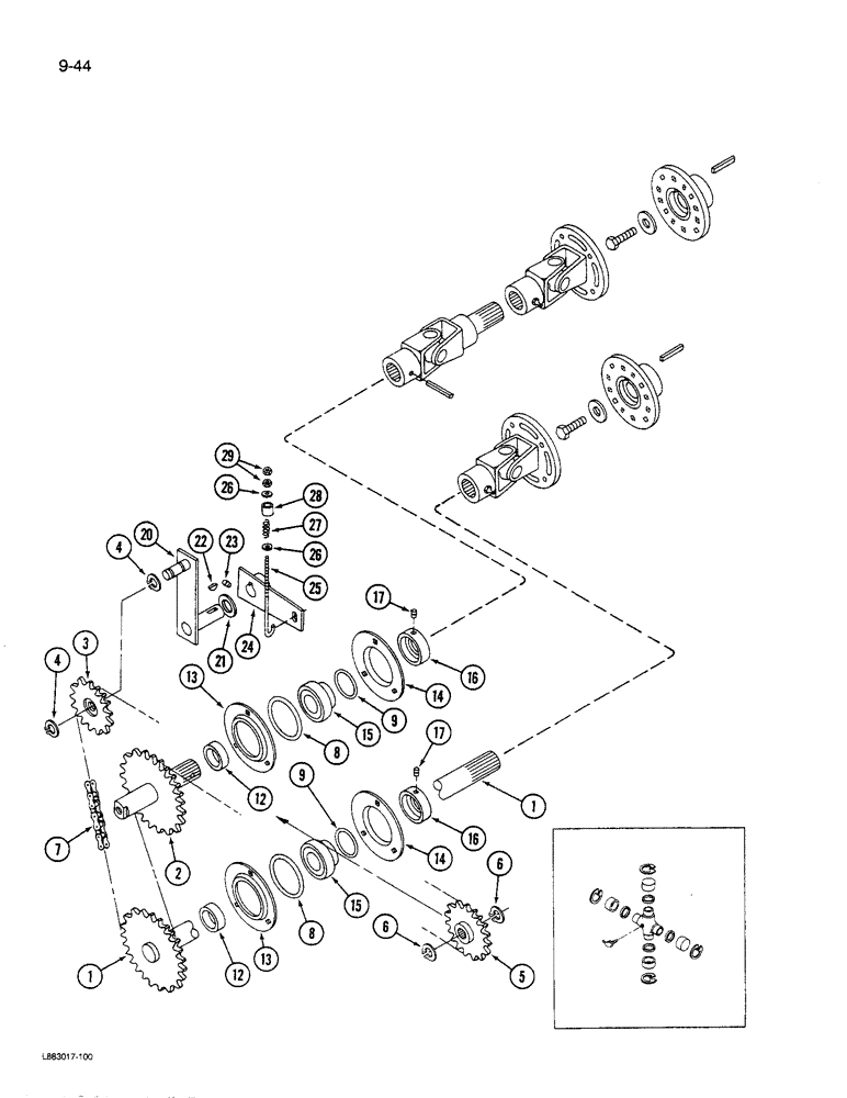 Схема запчастей Case IH 1590 - (9-044) - CONDITIONING ROLL DRIVE, 1490 AND 1590 MOWER CONDITIONER (03) - CHASSIS/MOUNTED EQUIPMENT
