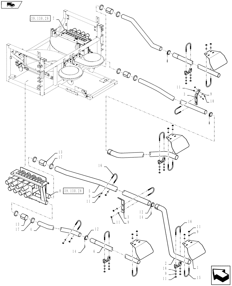 Схема запчастей Case IH 810 - (39.130.18) - 60 BOOM REAR TUBES, 3" TUBES (39) - FRAMES AND BALLASTING
