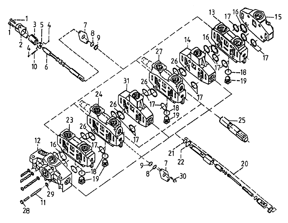 Схема запчастей Case IH 7700 - (B04[02A]) - HYDRAULIC VALVE A20 {SHREDDER TOPPER, ELEVATOR AND SIDETRIM KNIVES} Hydraulic Components & Circuits