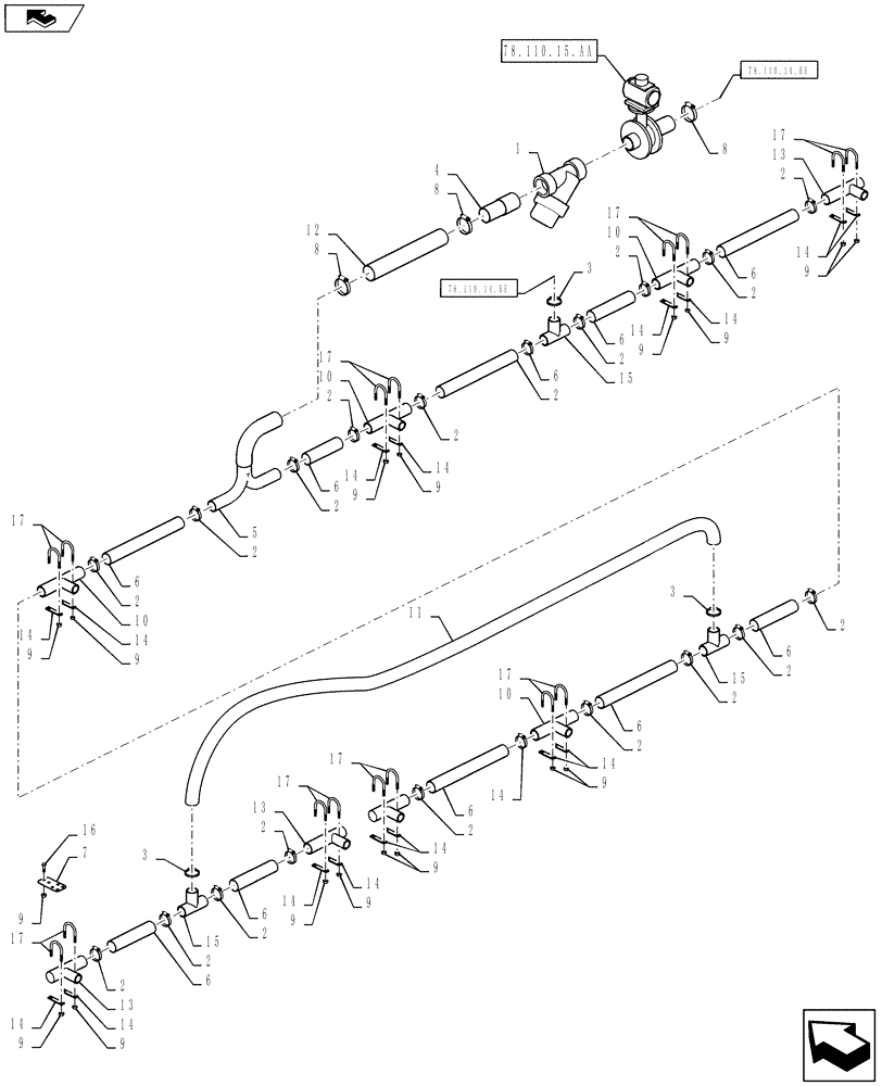 Схема запчастей Case IH 610 - (78.110.14.BD) - BOOM PLUMBING, 70 BOOM, 60" SPACING, LH BOOM (78) - SPRAYING