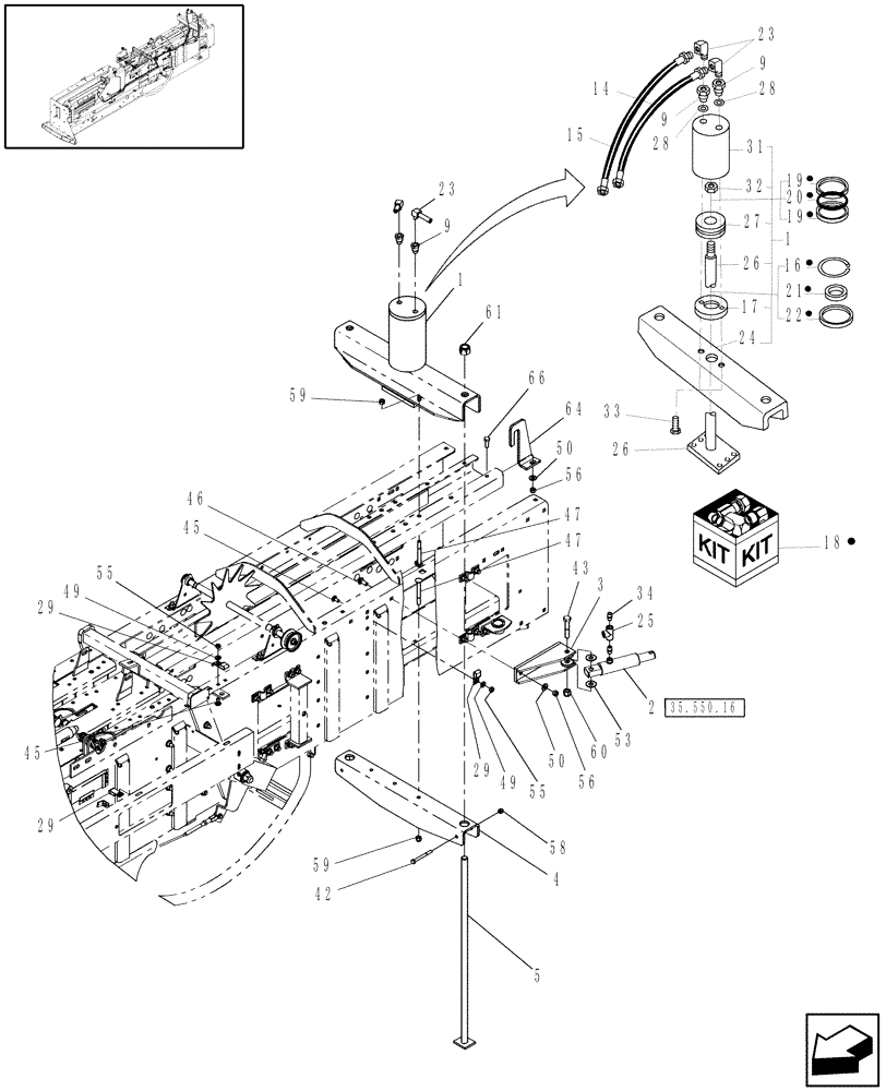 Схема запчастей Case IH SB551 - (35.550.11) - HYDRAULIC BALE TENSIONING CYLINDER (35) - HYDRAULIC SYSTEMS