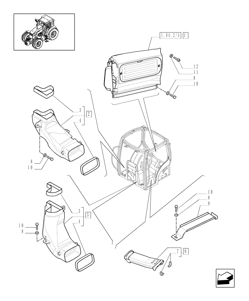 Схема запчастей Case IH MXU115 - (1.94.2[01]) - HEATING/AIR CONDITIONING - FAN AND VENTILATION DUCTS (10) - OPERATORS PLATFORM/CAB