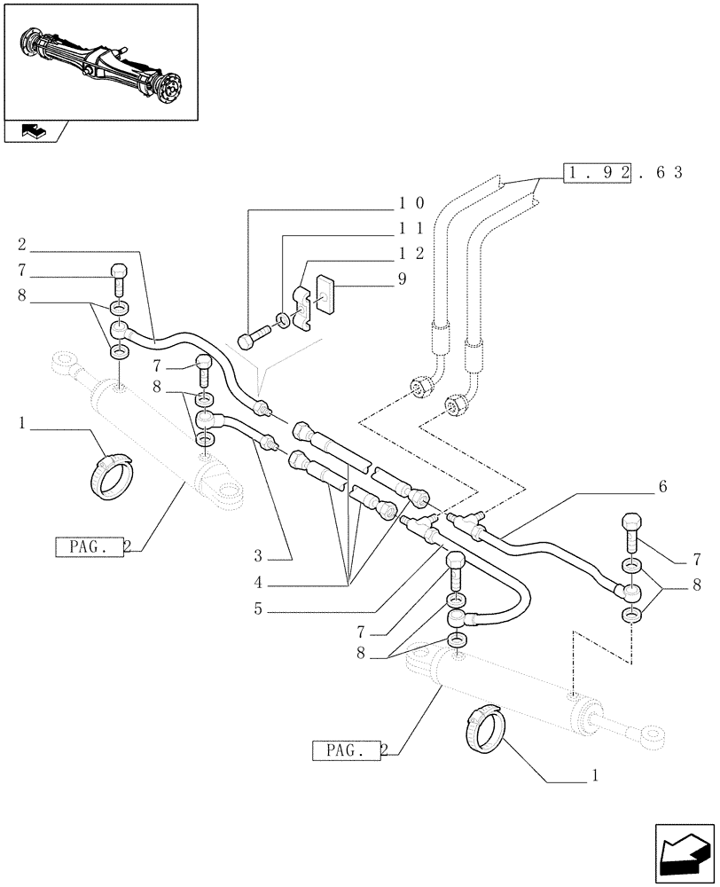 Схема запчастей Case IH FARMALL 90 - (1.40.7/08[01]) - CLASS 2 FRONT AXLE WITH 2ND STEERING CYLYNDER & LIMITED SLIP(40KM/H)-POWER STEER.CYLIN. (VAR.335542-743906-743552) (04) - FRONT AXLE & STEERING