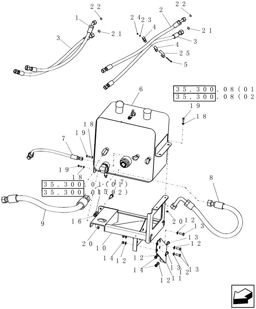 Схема запчастей Case IH 9010 - (35.300.09[01]) - RESERVOIR, HYDRAULIC, WITH HOSES AND SUPPORTS - 7010 (35) - HYDRAULIC SYSTEMS