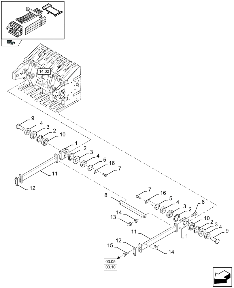 Схема запчастей Case IH LB333S - (14.01[01]) - PLUNGER, RODS (14) - BALE CHAMBER