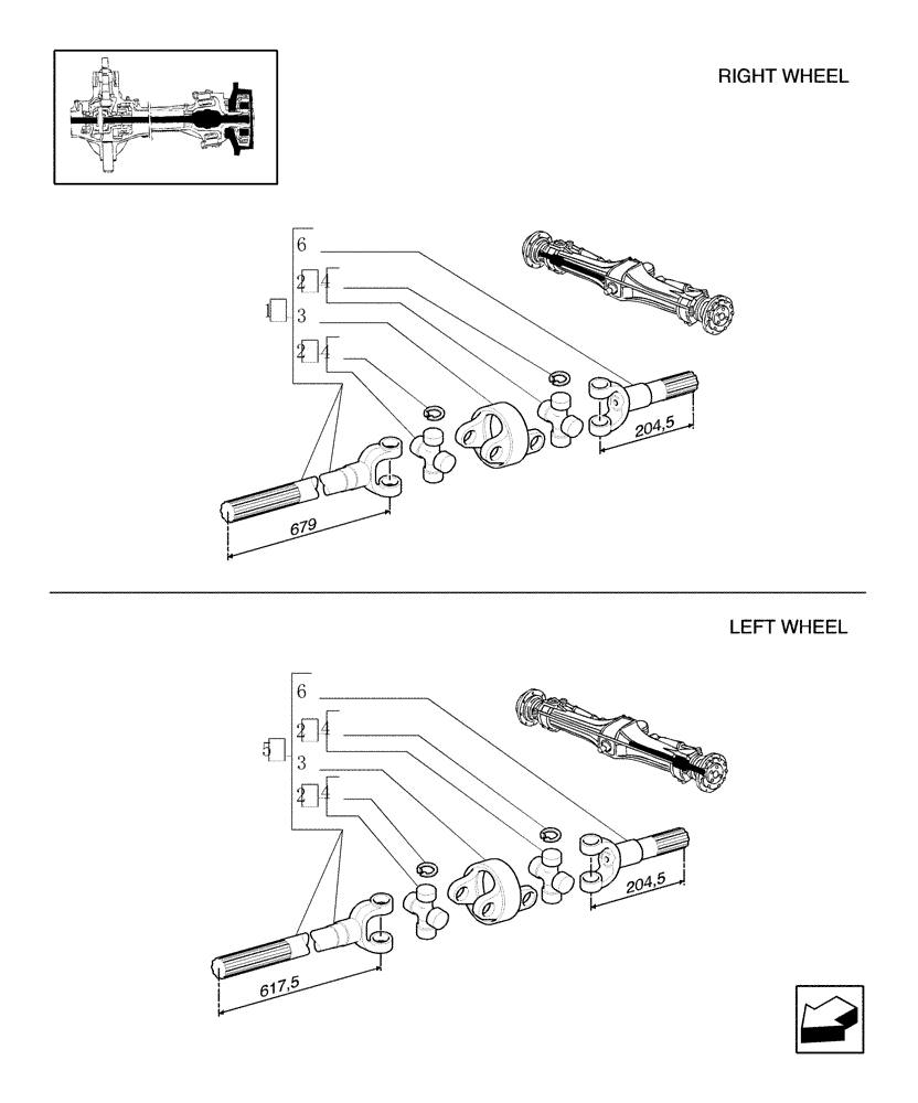 Схема запчастей Case IH JX100U - (1.40.0/10[03]) - FRONT AXLE - DIFFERENTIAL GEARS AND SHAFT - 4WD - HALF-SHAFTS (04) - FRONT AXLE & STEERING
